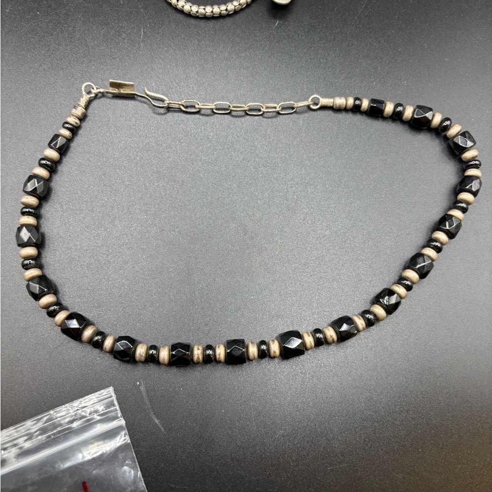 Christen Wolf Sterling & Black Bead Necklace w/ Garnet Accent - Picture 3 of 5
